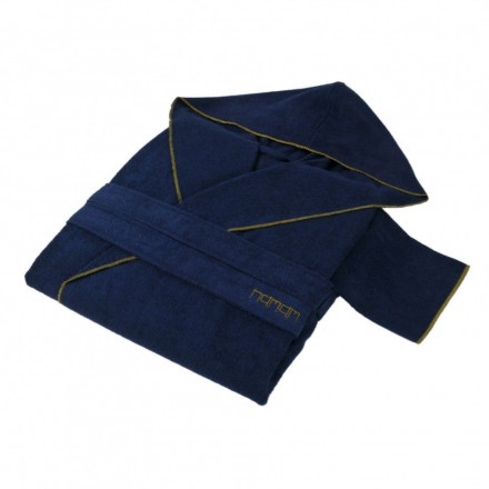 Халат махровый Hamam Meyzer Contrast синий/оливковый