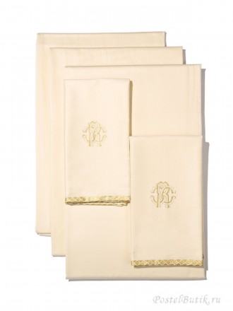 Постельное белье 2 спальное Roberto Cavalli Gold кофе с молоком