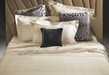 Постельное белье 2 спальное евро Roberto Cavalli Logo beige 002