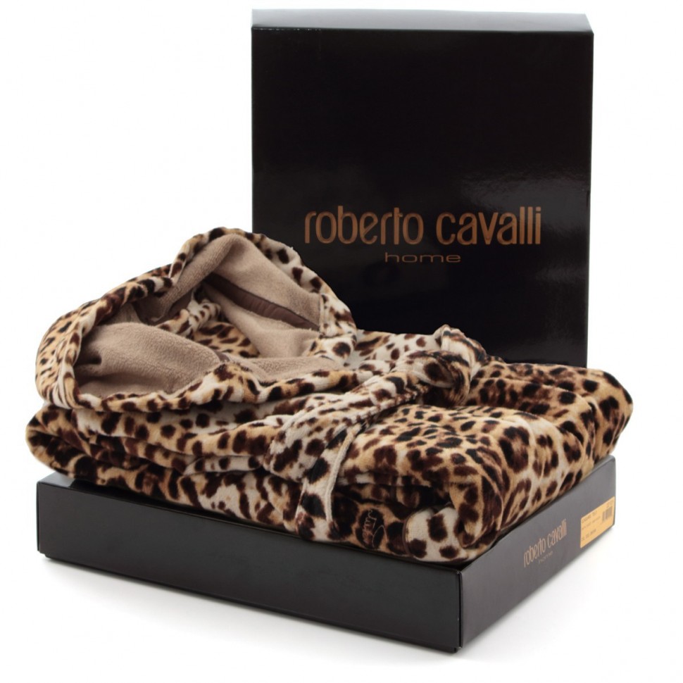 Халат велюровый Roberto Cavalli Bravo с капюшоном коричневый