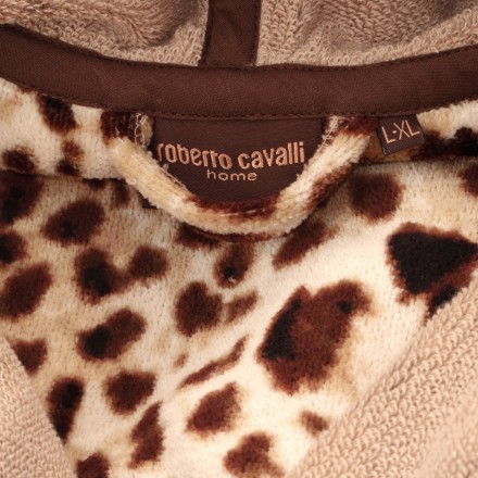 Халат велюровый Roberto Cavalli Bravo с капюшоном коричневый