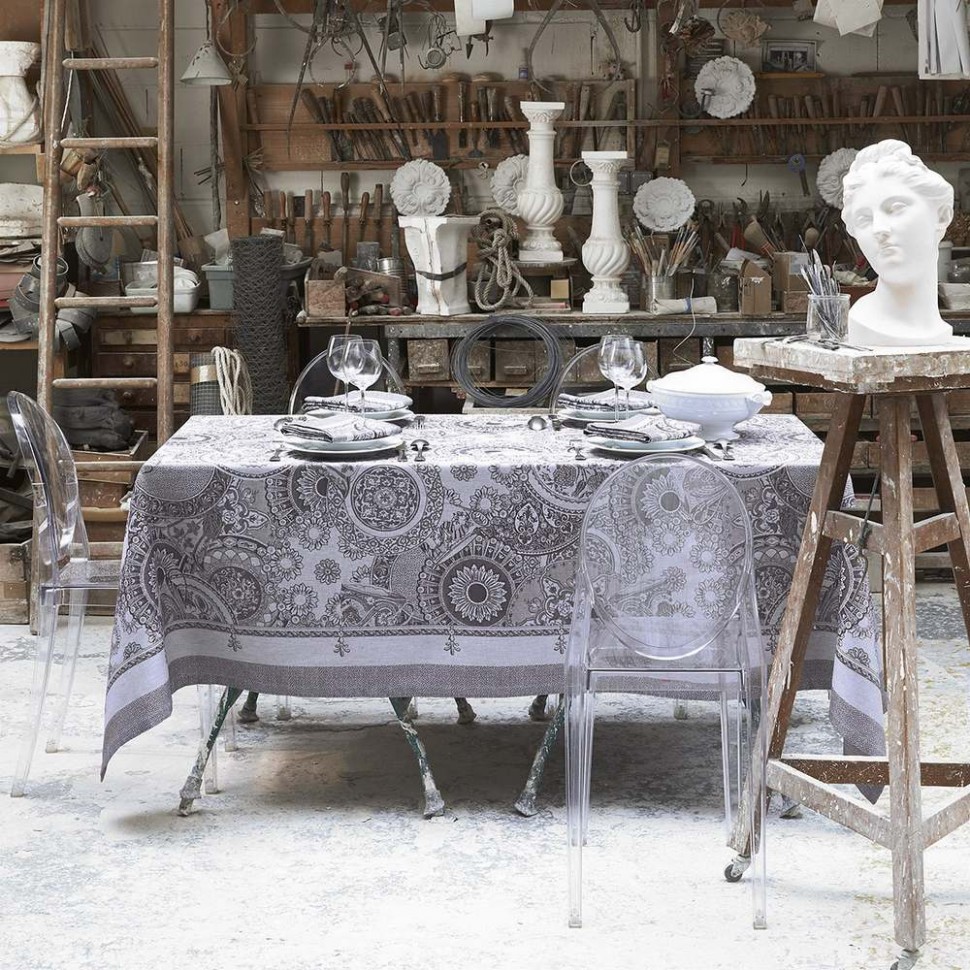 Скатерть круглая d210 Le Jacquard Francais PORCELAINE kaolin 