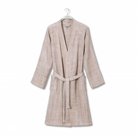 Халат вафельный Hamam Marble Waffle Cafe Au lait белый-кофе с молоком