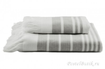 Полотенце 100х180 Hamam Marine Towel белый-серый