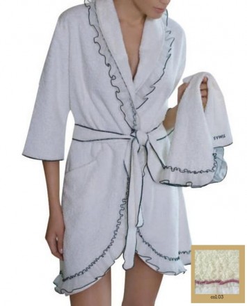 Халат махровый Timas Natalie молочный с красным кантом