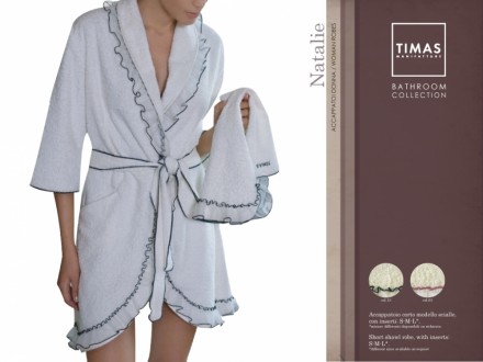 Халат махровый Timas Natalie молочный с красным кантом