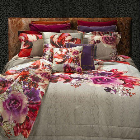 Постельное белье 2 спальное евро макси Roberto Cavalli Bouqet Piton Biege