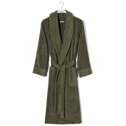 Халат Hamam махровый Galata Organic Contrast оливковый