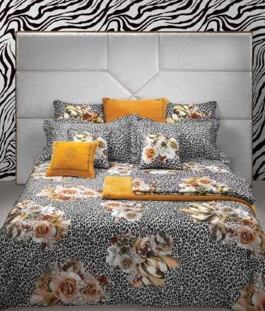 Постельное белье 2 спальное евро Roberto Cavalli BOUQUET LEOPARD gold 002